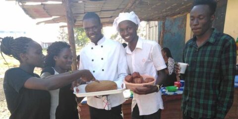 Training student sets up cafe